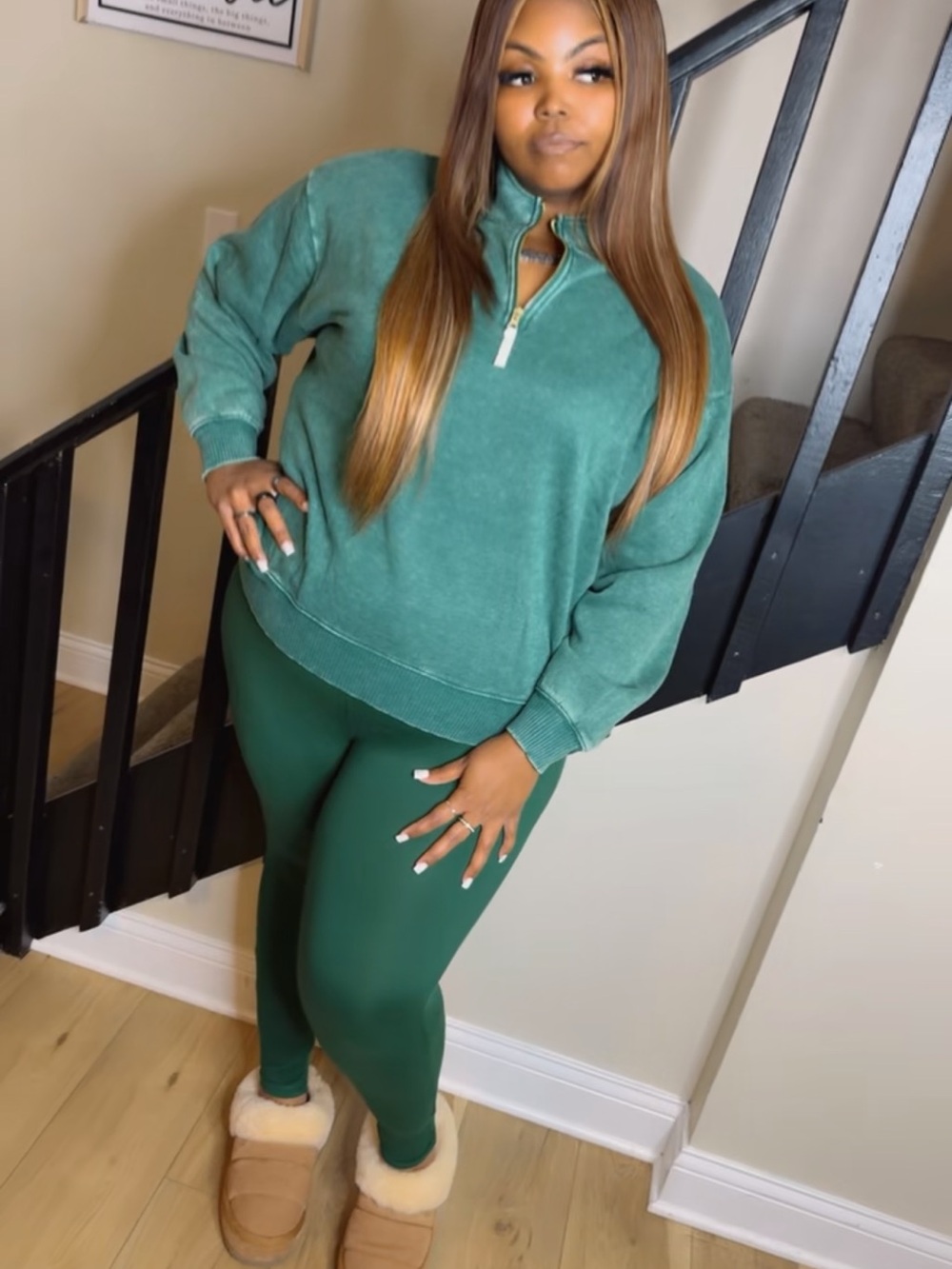 Women's Forest Green High-Rise Leggings Set